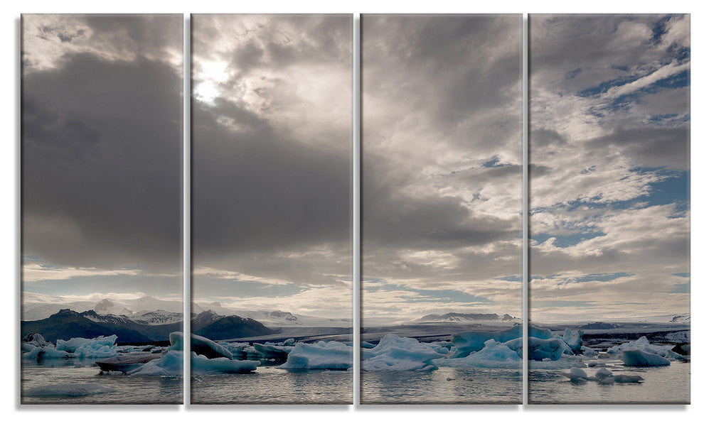 Ice of Jokulsarlon Lagoon, Landscape Canvas Art Print, 48"x28", 4 Panels