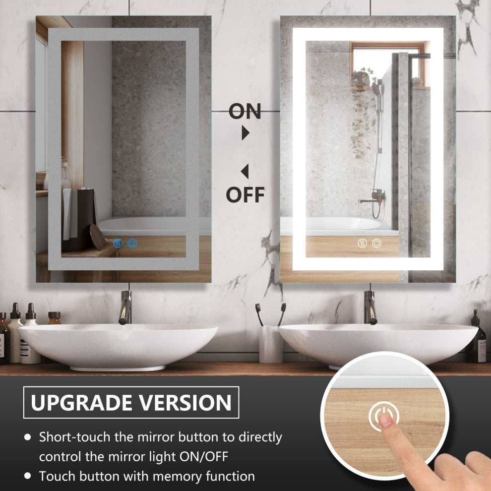 Vanity LED Lighted Backlit Wall Mounted Bathroom Mirror, 24x36", 2 Buttons