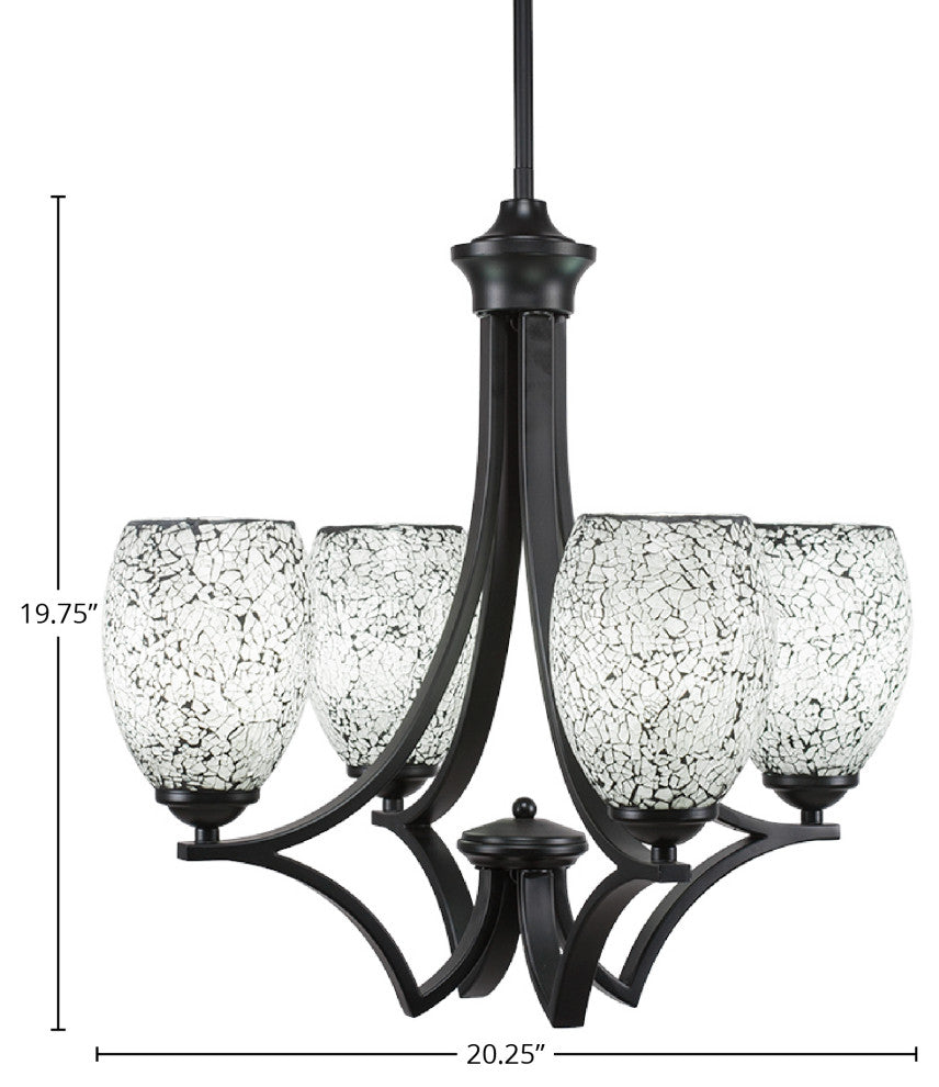 Zilo 4 Light Chandelier, Matte Black, 20.25x20.25x19.75, 5" Black Fusion Glass