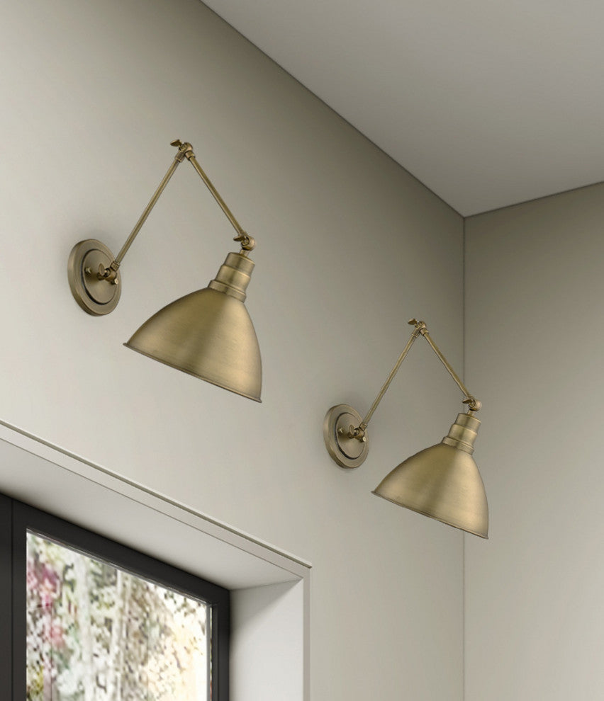 1 Light Wall Mount Cone shaped Adjustable Sconce in Aged Brass