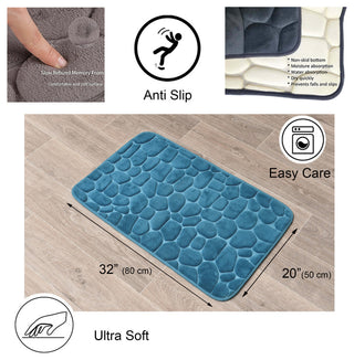 Bathroom Rug Memory Foam Mat 3D Pebble , Peacock Blue, 32" X 20"
