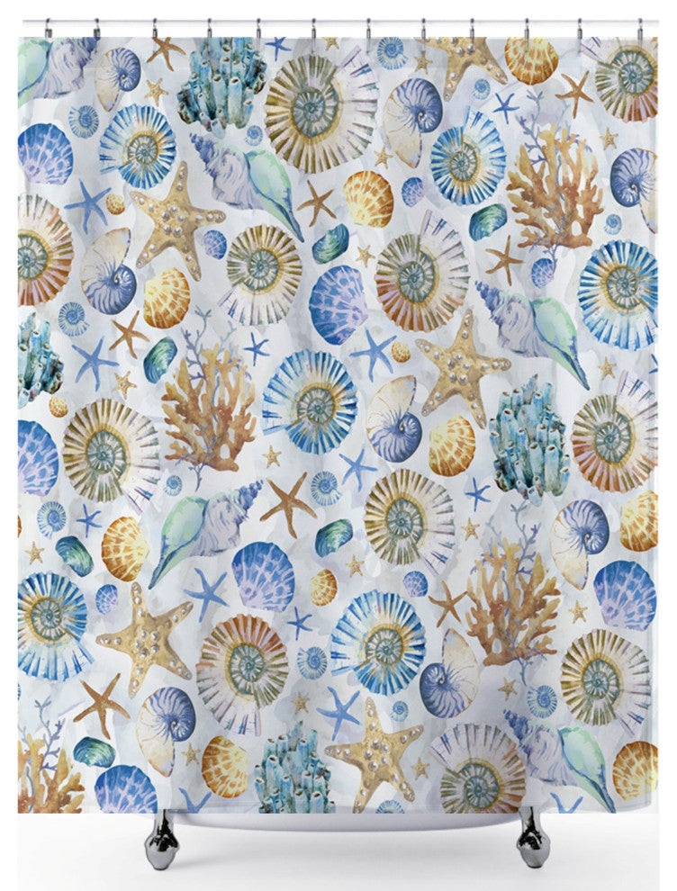 Nautical Seashells Shower Curtain, 72"x72", Ocean Blue