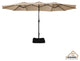 Tan 15ft solar energy LED patio umbrella with crank and base