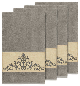 Scarlet 4-Piece Embellished Bath Towel Set, Dark Gray