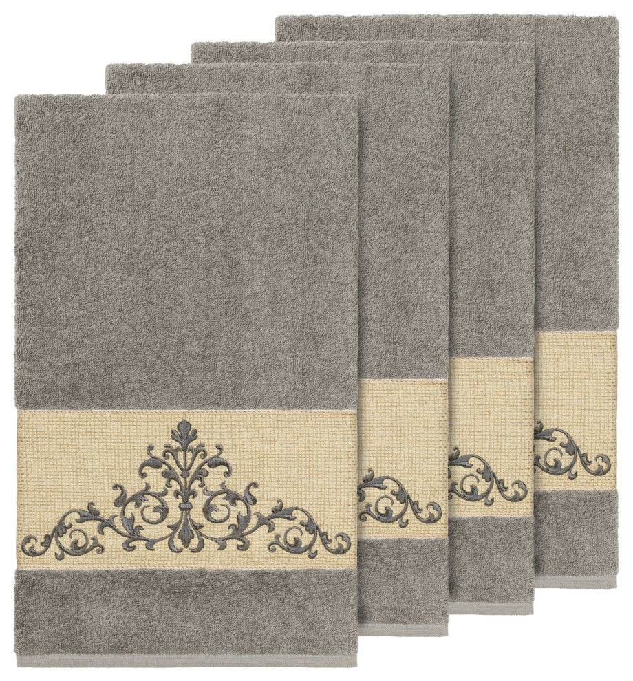 Scarlet 4-Piece Embellished Bath Towel Set, Dark Gray