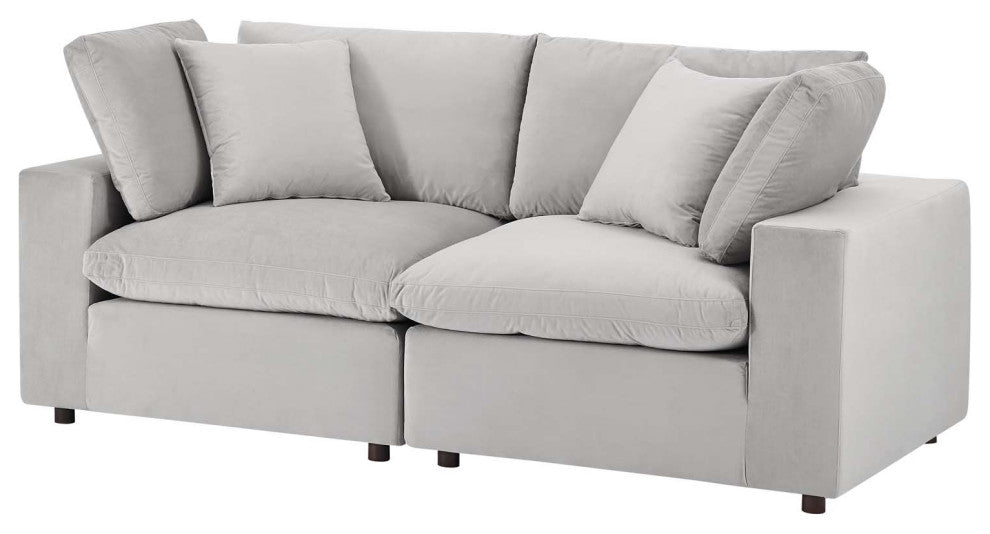 Loveseat Sofa, Velvet, Gray, Modern, Living Lounge Hotel Lobby Hospitality