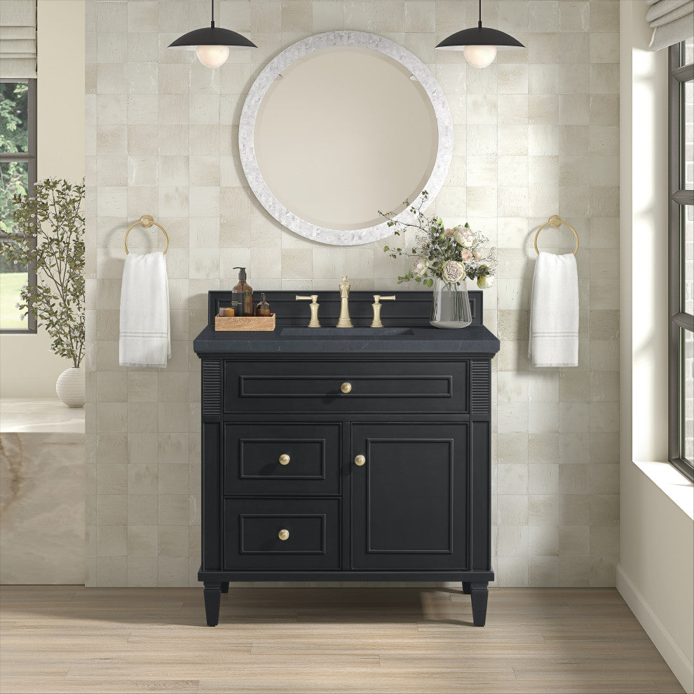 Lorelai 36" Single Vanity, Black Onyx, 3 CM Charcoal Soapstone Top