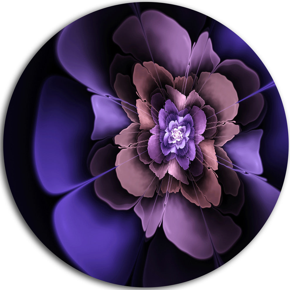 Blue Fractal Flower In Dark, Floral Abstract Art Round Wall Art, 11"