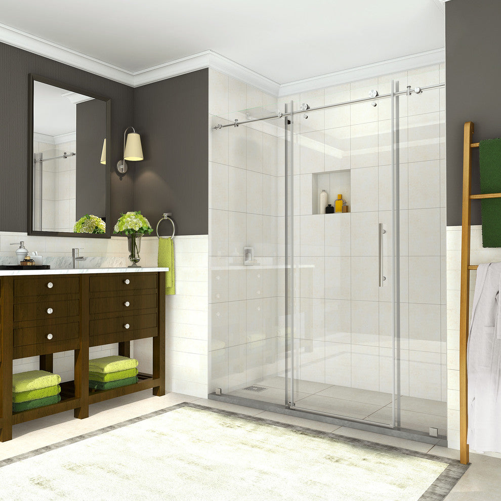 Coraline 68"-72"x76" Frameless Sliding Shower Door, Stainless Steel