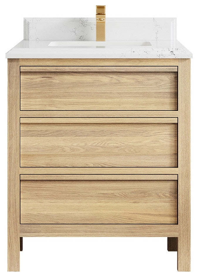 Elizabeth Oak 30" Single Sink Vanity, White 1.5" Empira Quartz