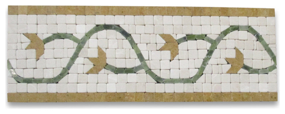 Marble Mosaic Border Listello Accent Tile Edera Antique 4x11 Tumbled, 1 piece