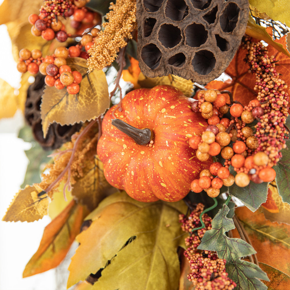 25"H Fall Pumpkin Leaf Swag