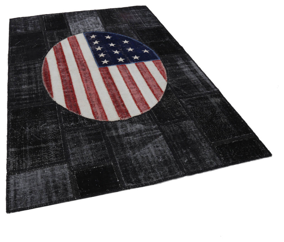 Rug N Carpet - Handwoven Turkish 5' 8'' x 8' 2'' Flag Patchwork Rug