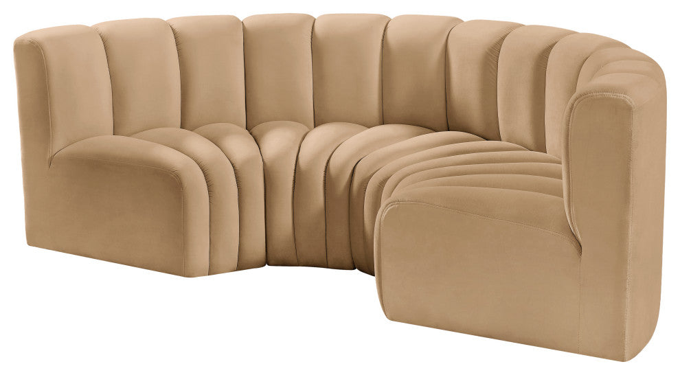 Arc Velvet Upholstered 4-Pc. Inward Curved Modular Sectional, Camel