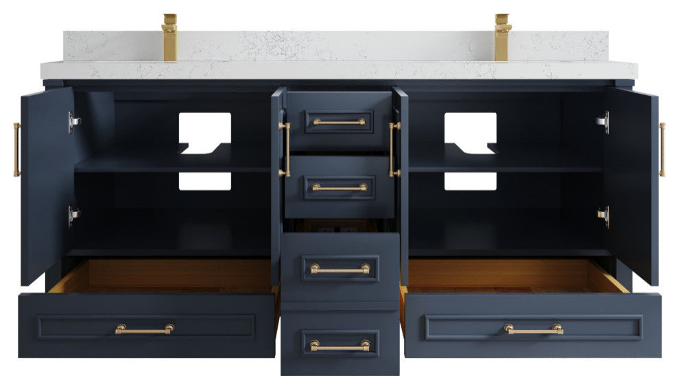 Aberdeen 72 Double Sink Bath Vanity in Hale Navy Blue  2" Empira Quartz