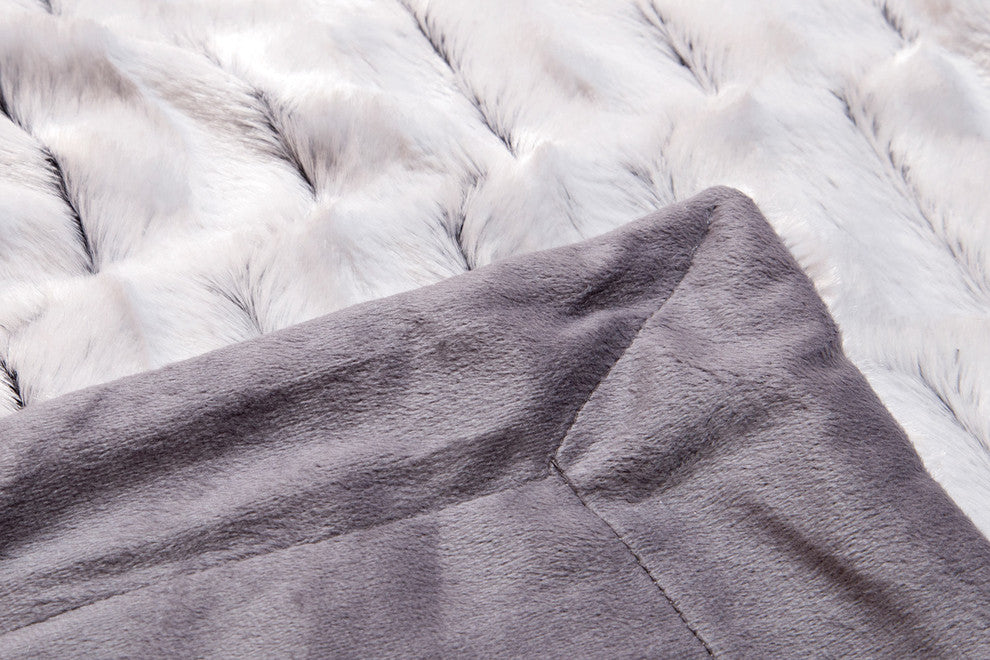 Faux Fur Throw Blanket, Modern Grey Plush Rabbit