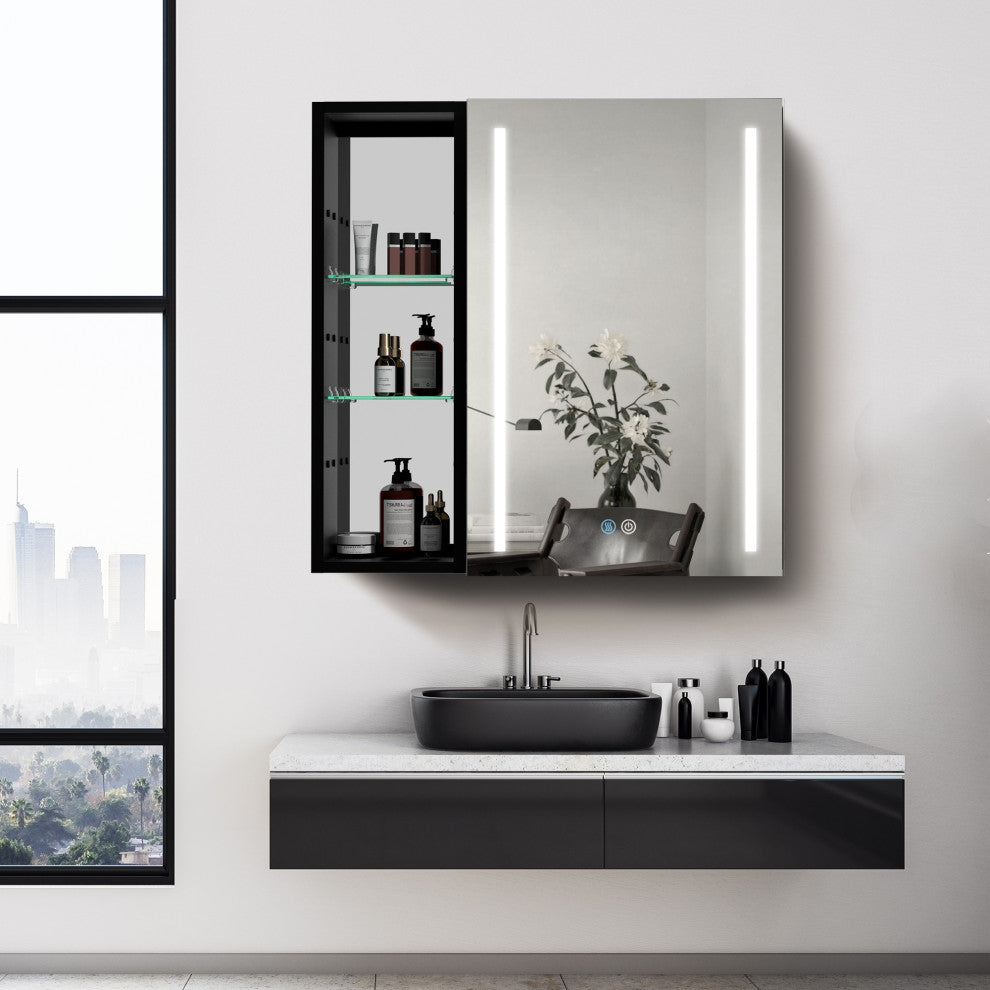 30"  Aluminum Surface Mount Medicine Cabinet with Mirror and Open Shelves