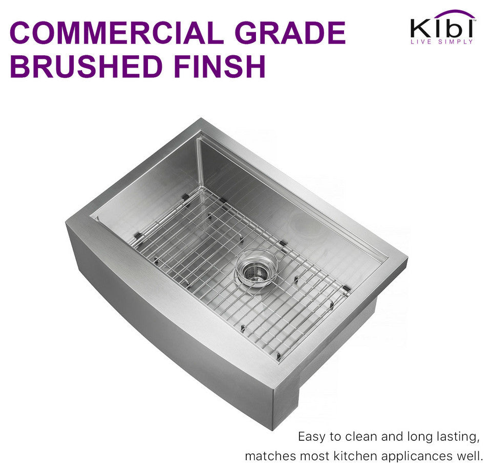 KIBI Farmhouse Apron Single Bowl Stainless Steel Workstation Kitchen Sink, 30"