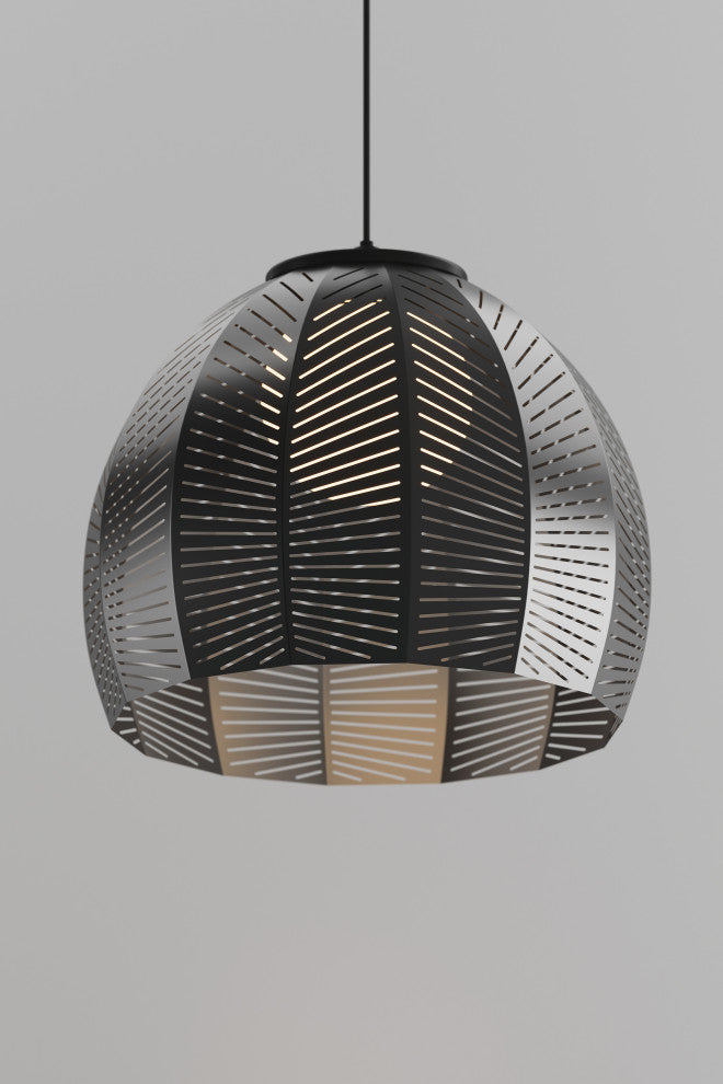 Amicus 16" Pendant, Textured Black Powdercoat/Dark Stained Walnut, Incandescent