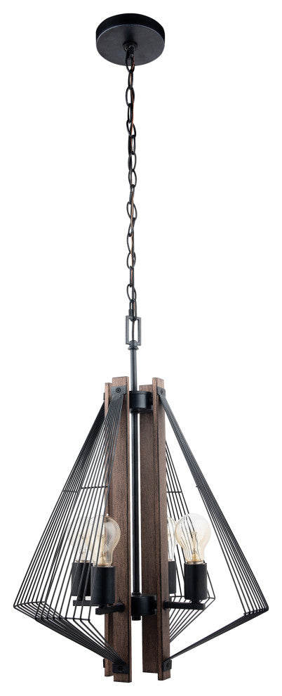 4 Light Black Wood Pendant