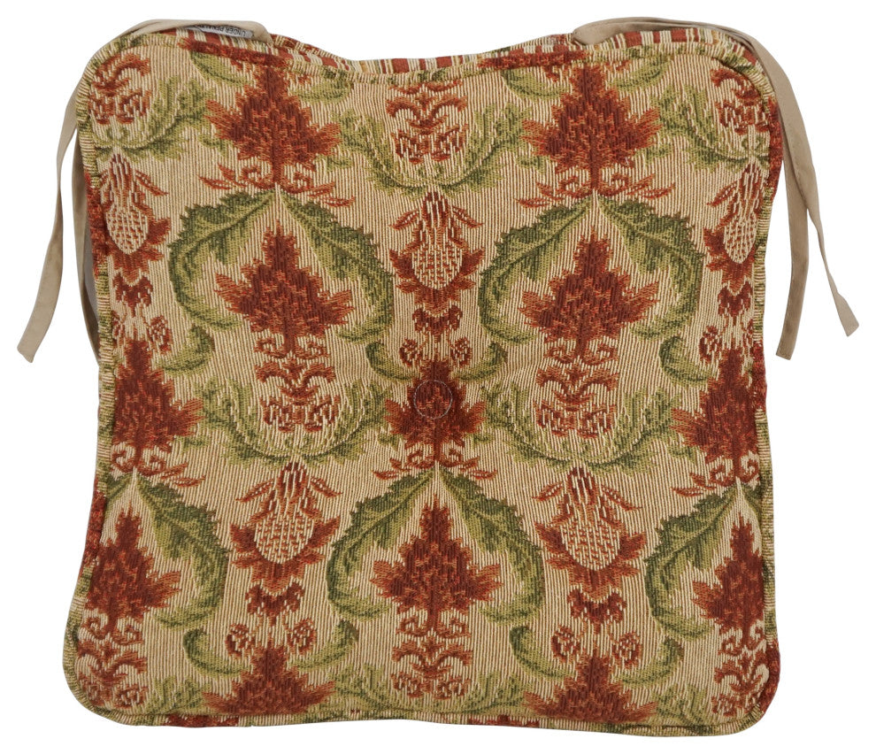 17" Premium Tapestry Corded Chair Cushions, Set of 4, Red/Beige