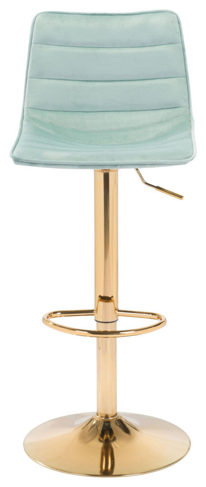 Bar Stool Chair Barstool, Steel Metal, Fabric, Green, Gold, Kitchen Cafe Bistro