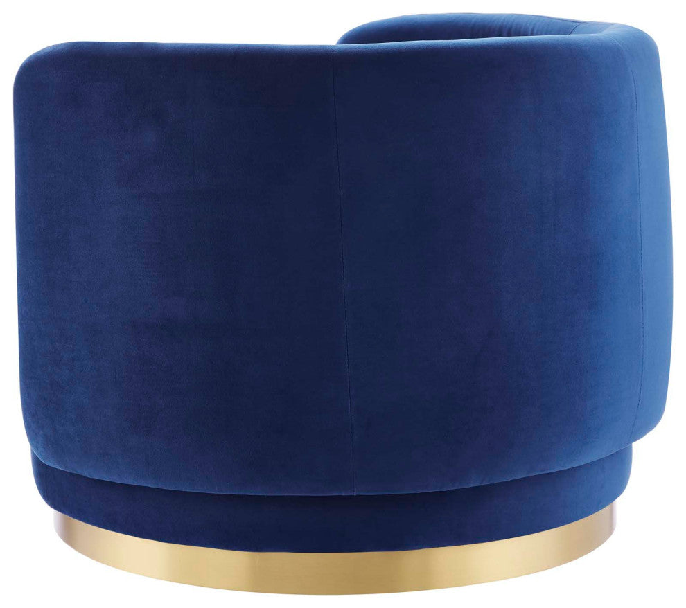 Armchair Swivel Accent Chair, Navy Gold, Velvet, Modern, Lounge Hospitality