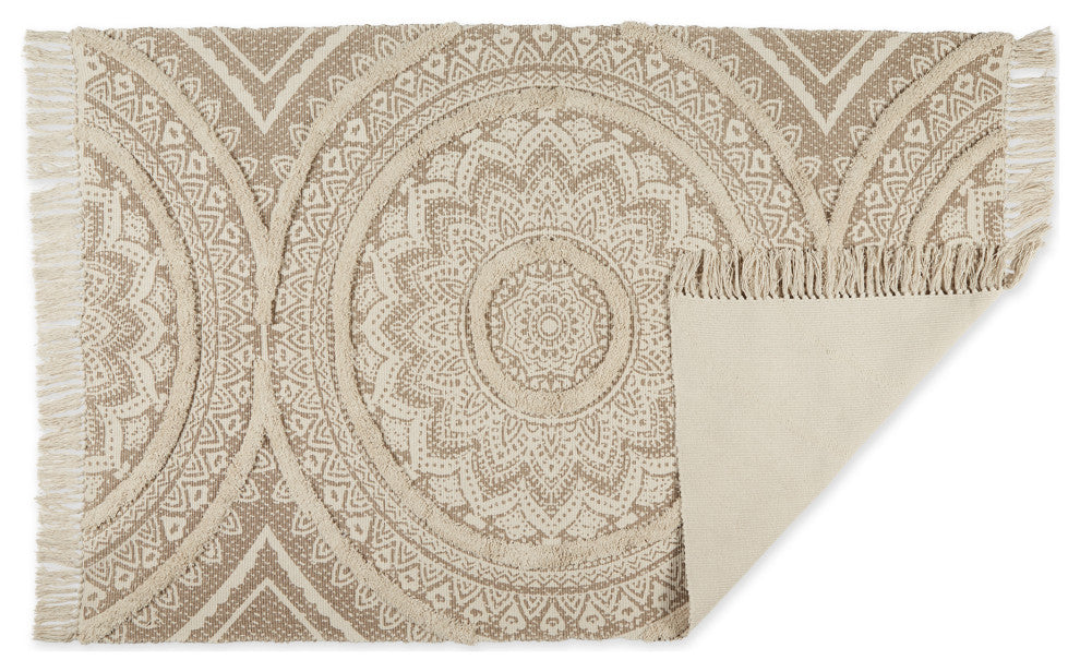 Stone Printed Natural Hand-Loomed Shag Rug 4x6 ft.