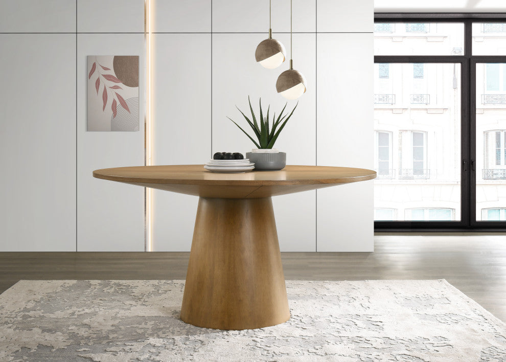 Jasper White 59"W Contemporary Round Dining Table with Pedestal Base, Driftwood