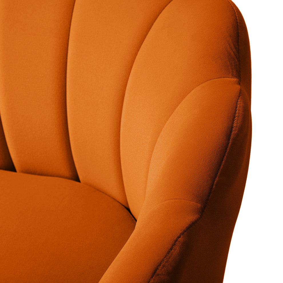 Velvet Accent Barrel Chair With Scalloped Seashell Edges Set of 2, Orange