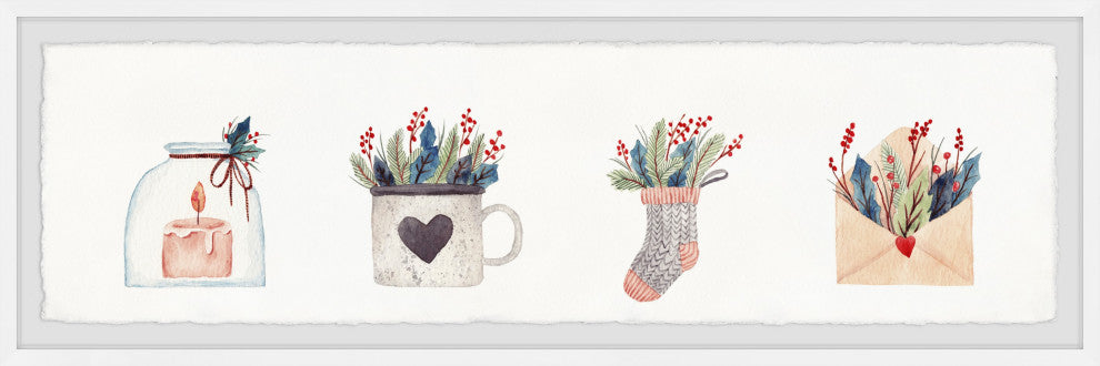 "Feathers and Jars" Framed Painting Print, 30x10