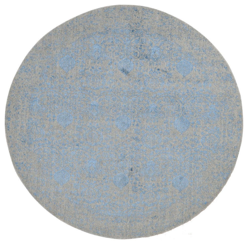 Taupe Color Jacquard Hand Loomed Wool and Art Silk Round Rug 7'10" x 7'10"