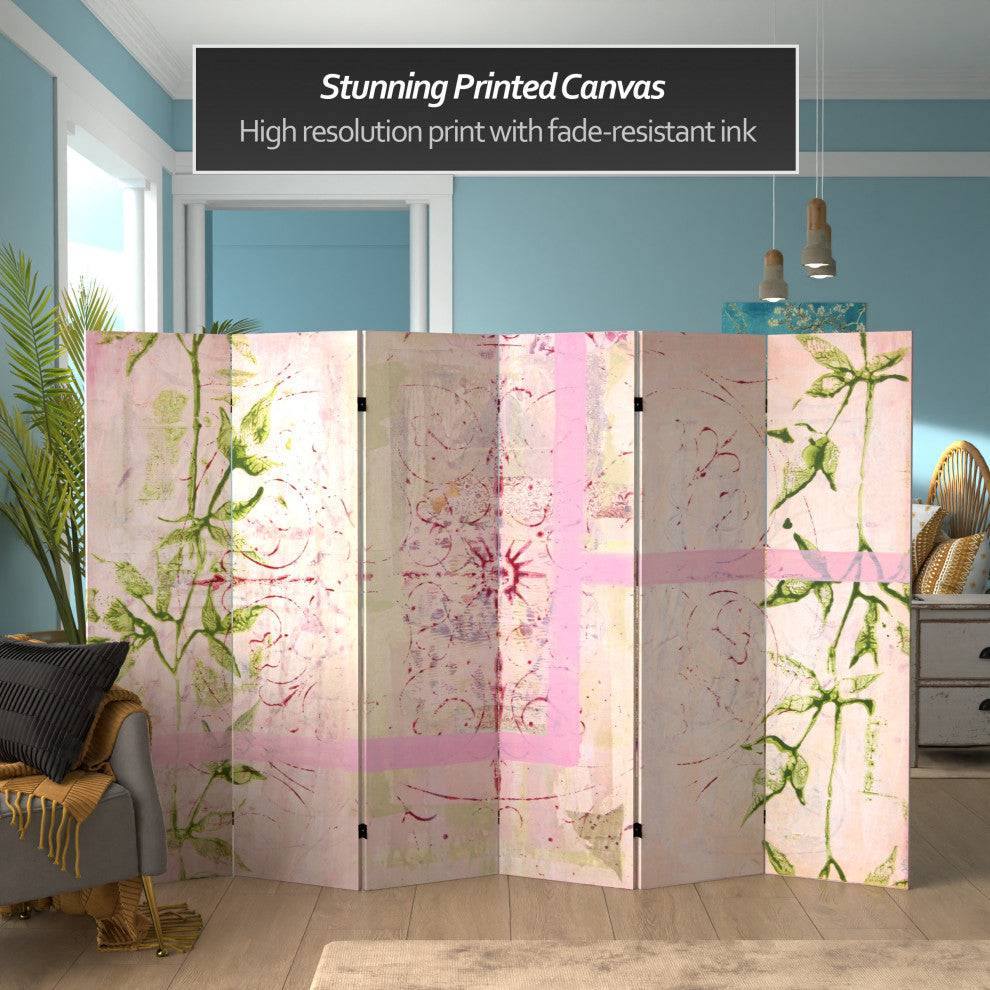 5 1/4' Pink Harmony Canvas Room Divider 6 Panel