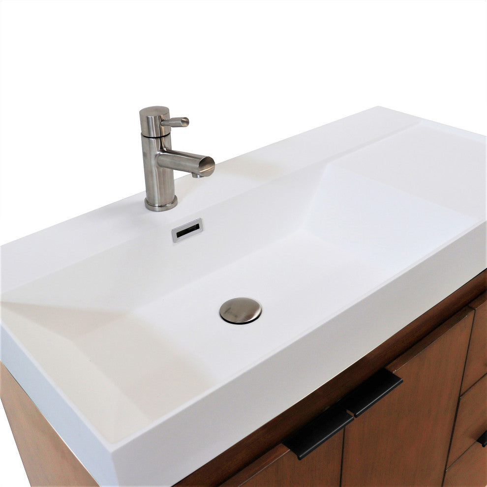 39" Single Sink Vanity, Walnut With White Composite Granite Top