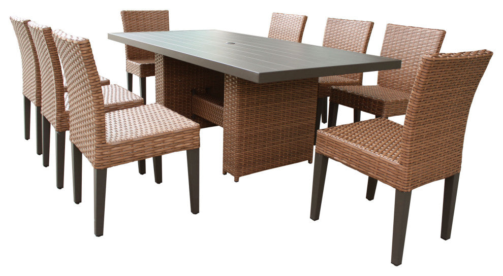 Laguna Rectangular Outdoor Patio Dining Table with 8 Armless Chairs Sail White
