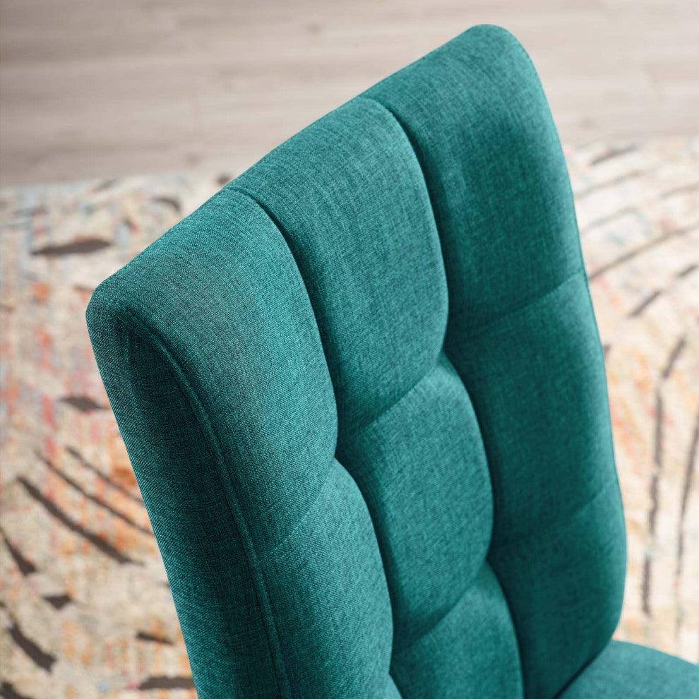 Tufted Side Dining Chair, Set of 2, Fabric, Wood, Teal Blue, Modern, Cafe Bistro