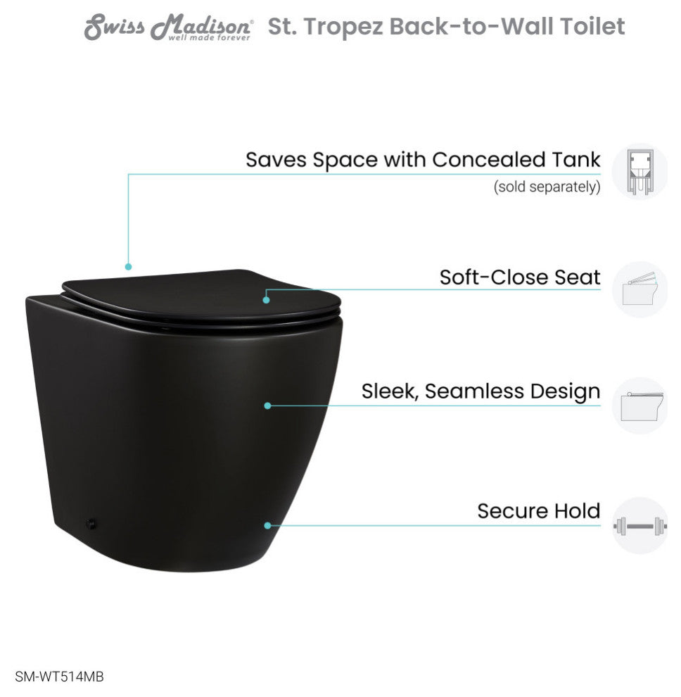 St. Tropez Back to Wall Toilet Bowl, Concealed Tank Not Included, Sm-Wt514mb