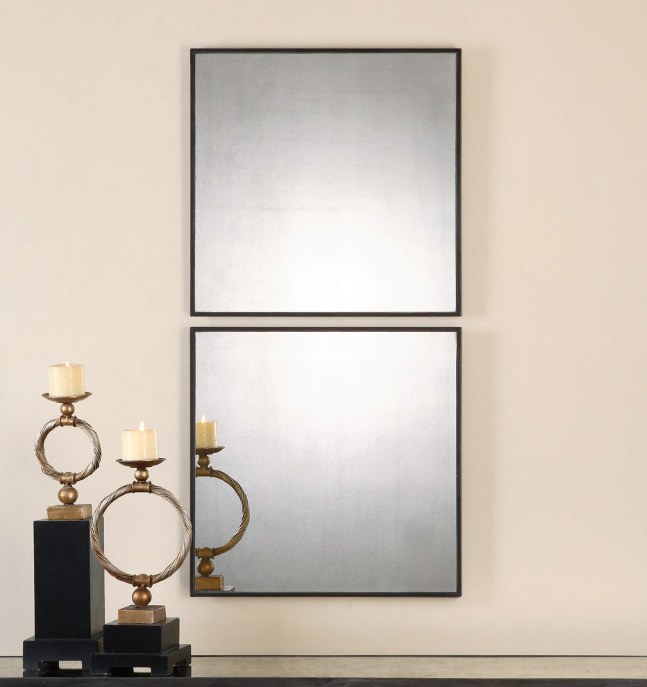 Uttermost Matty Contemporary MDF Wood Antiqued Square Mirrors - Black (Set of 2)