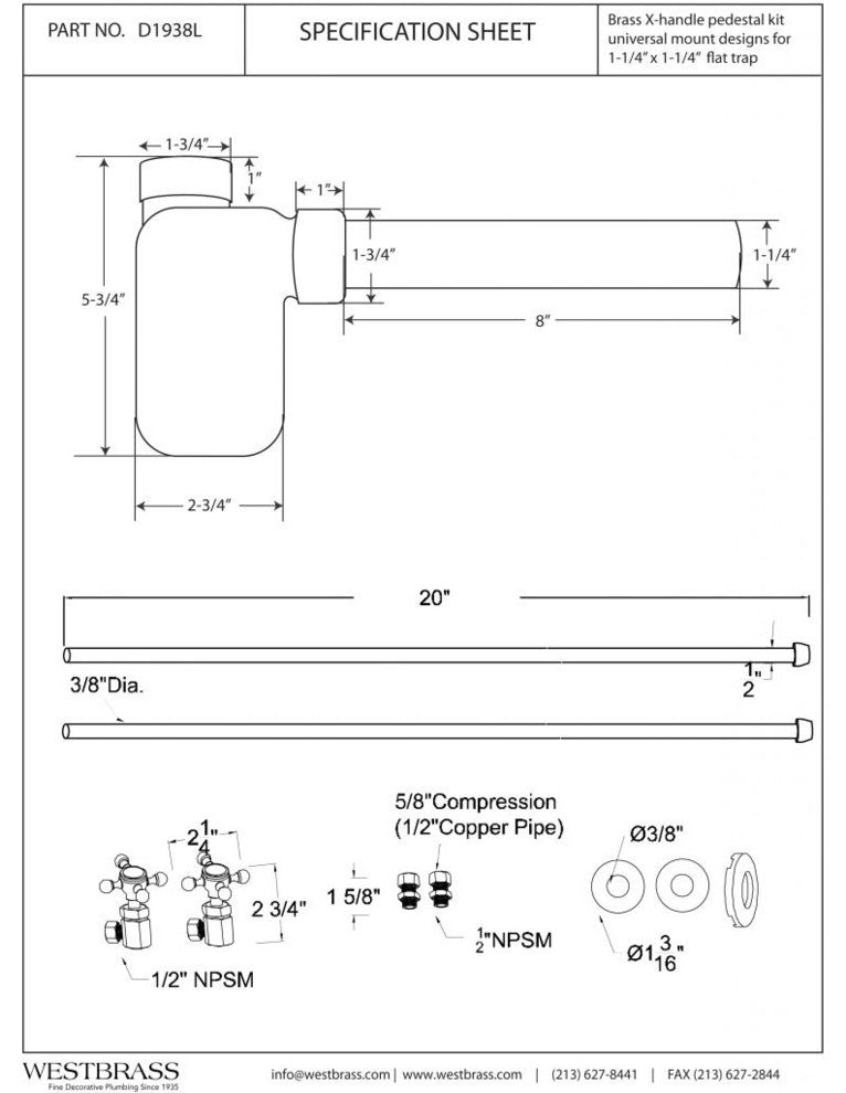 European Pedestal Lavatory Kit - Cross Handles In Polished Chrome