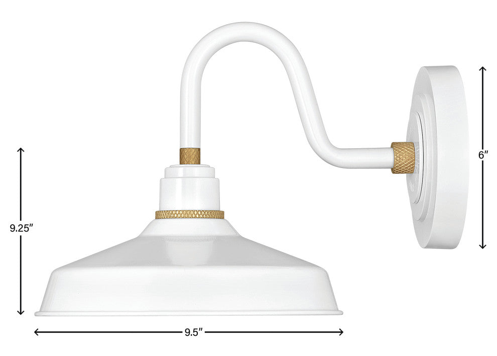 Hinkley Foundry Classic 9.5" Small Gooseneck Barn Light, Gloss White + Brass