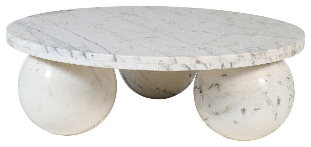 Spherical Coffee Table, White, Genuine Marble