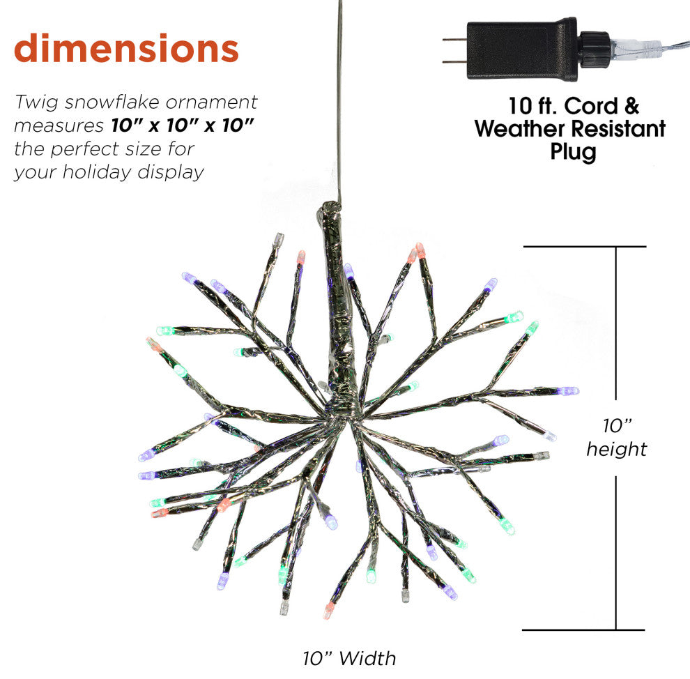 10"H Indoor Christmas Snowflake Ornament with Multi-Colored LED Lights, Silver