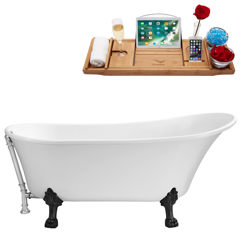 55" Streamline Clawfoot Tub and Tray With External Drain