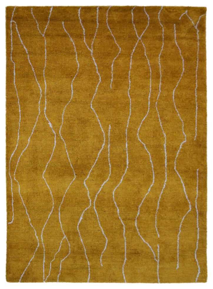 HAND KNOTTED LOOM SILK ECO-FRIENDLY RUGS-5'x8',Rectangle,Gold White,Contemporary