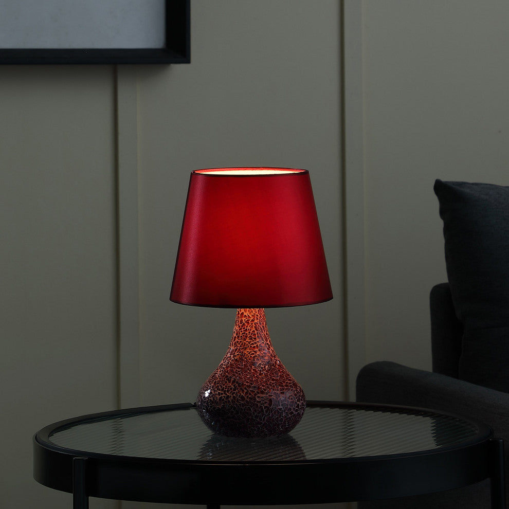 11" Stylish Red Glass Mosaic Table Lamp