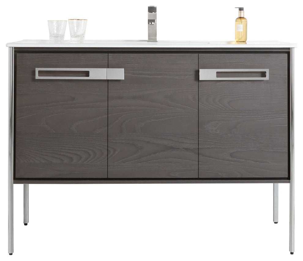 Oakville Bath Vanity, Ceramic Sink, Black Coal Oak, 48 Inch, Chrome Hardware