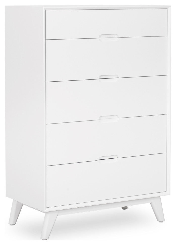 Modern High Chest Dresser With Goove Handles, White