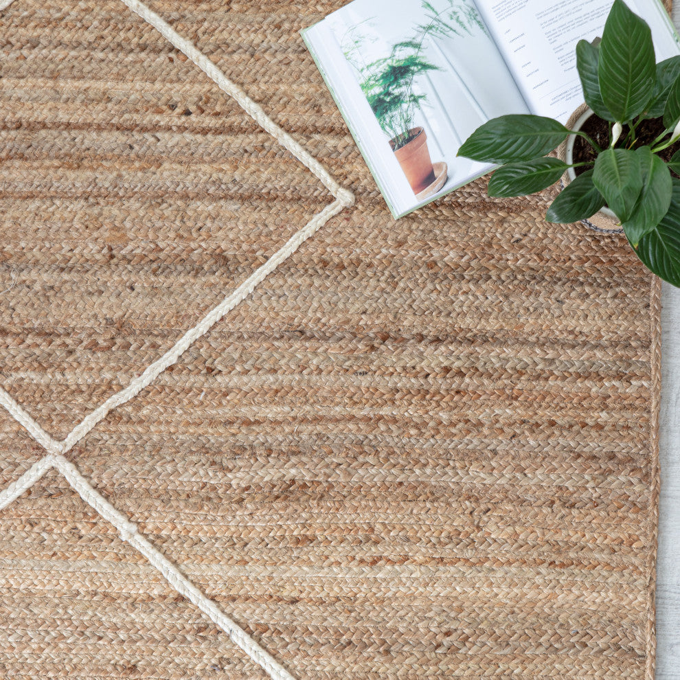 8' x 10' Anatolian Natural and Ivory Diamond Stripe Braided Area Rug