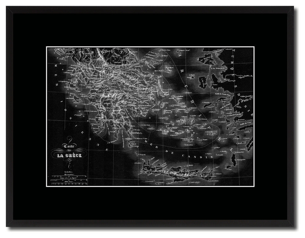 Greece Vintage Monochrome Map Canvas, 16"x21"