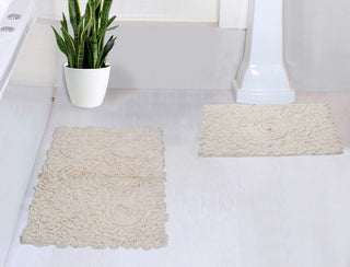 Bell Flower Collection Tufted Bath Rugs, 2 Piece Set, Ivory